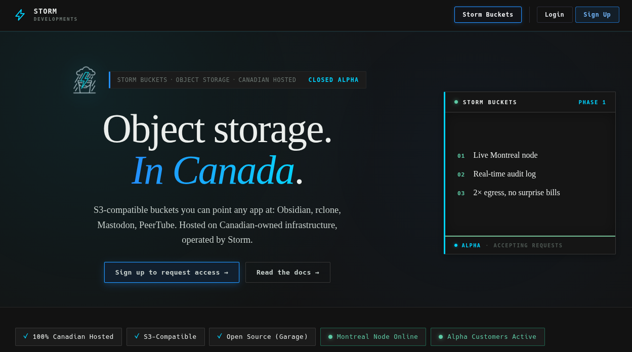 Why I'm building a Canadian S3 alternative - Title over Canadian flags with Amazon, Microsoft, and Google logos.